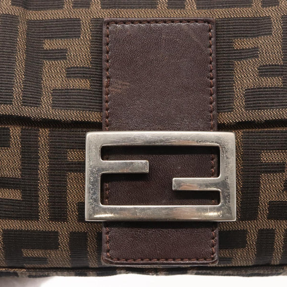 FENDI Zucca Canvas Mamma Baguette Shoulder Bag Black Brown Auth 156652M