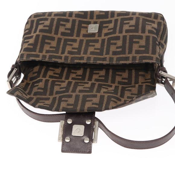 FENDI Zucca Canvas Mamma Baguette Shoulder Bag Black Brown Auth 156652M