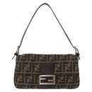 FENDI Zucca Canvas Mamma Baguette Shoulder Bag Black Brown Auth 156652M-13
