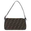 FENDI Zucca Canvas Mamma Baguette Shoulder Bag Black Brown Auth 156652M-2