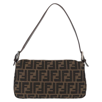 FENDI Zucca Canvas Mamma Baguette Shoulder Bag Black Brown Auth 156652M - 0