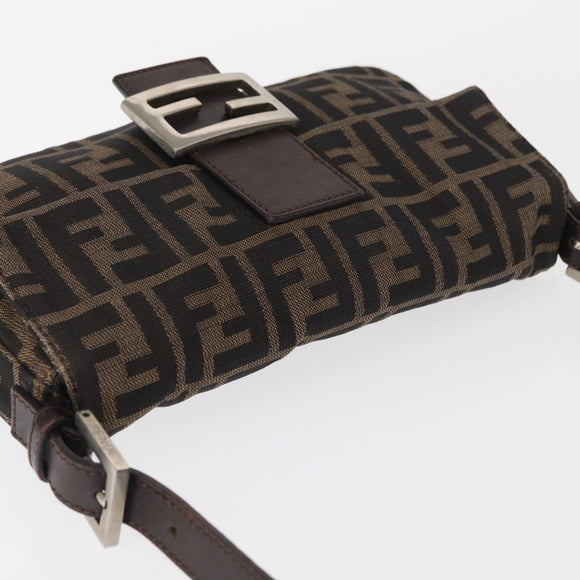 FENDI Zucca Canvas Mamma Baguette Shoulder Bag Black Brown Auth 156652M