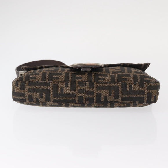 FENDI Zucca Canvas Mamma Baguette Shoulder Bag Black Brown Auth 156652M