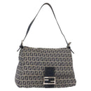 FENDI Zucchino Canvas Mamma Baguette Shoulder Bag Navy Silver Auth 156654V-1