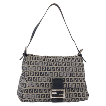 FENDI Zucchino Canvas Mamma Baguette Shoulder Bag Navy Silver Auth 156654V