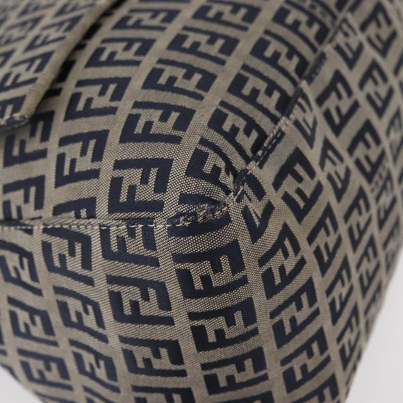 FENDI Zucchino Canvas Mamma Baguette Shoulder Bag Navy Silver Auth 156654V