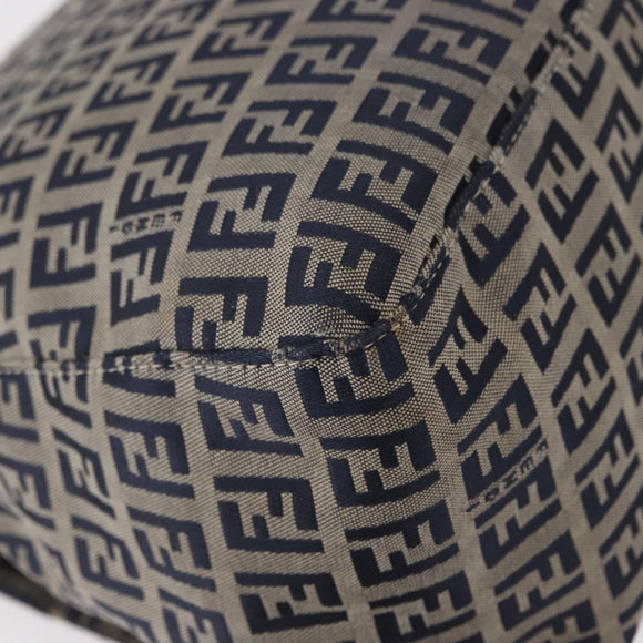 FENDI Zucchino Canvas Mamma Baguette Shoulder Bag Navy Silver Auth 156654V