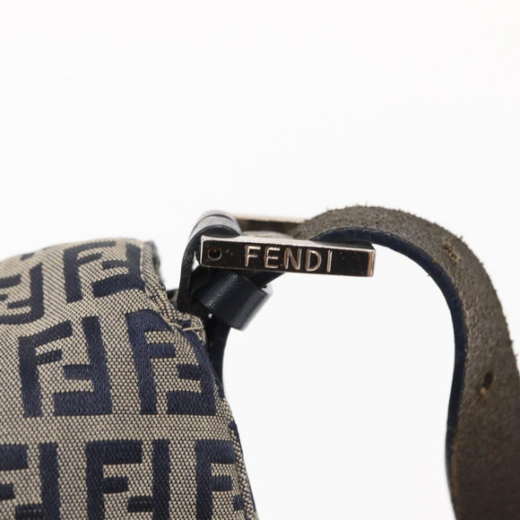 FENDI Zucchino Canvas Mamma Baguette Shoulder Bag Navy Silver Auth 156654V