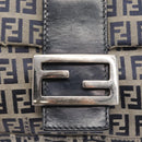 FENDI Zucchino Canvas Mamma Baguette Shoulder Bag Navy Silver Auth 156654V-15