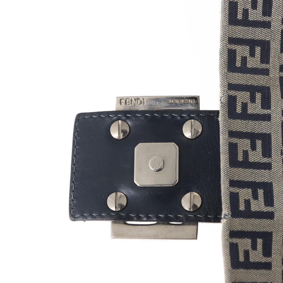 FENDI Zucchino Canvas Mamma Baguette Shoulder Bag Navy Silver Auth 156654V