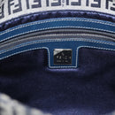 FENDI Zucchino Canvas Mamma Baguette Shoulder Bag Navy Silver Auth 156654V-19