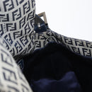FENDI Zucchino Canvas Mamma Baguette Shoulder Bag Navy Silver Auth 156654V-21