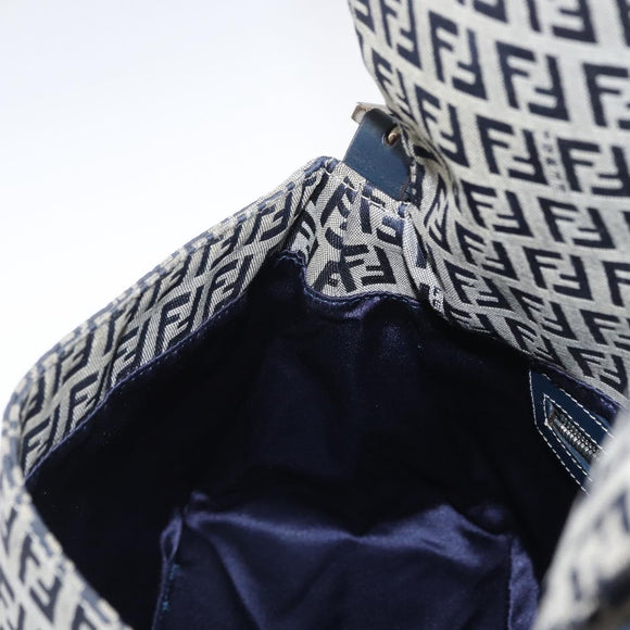 FENDI Zucchino Canvas Mamma Baguette Shoulder Bag Navy Silver Auth 156654V