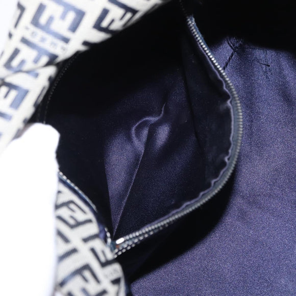 FENDI Zucchino Canvas Mamma Baguette Shoulder Bag Navy Silver Auth 156654V