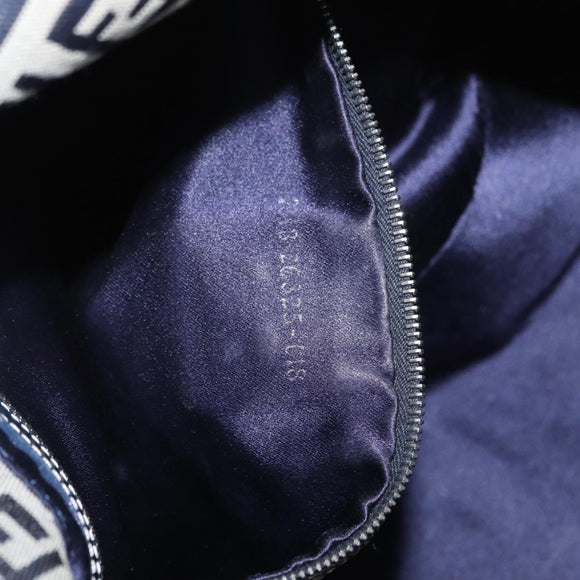 FENDI Zucchino Canvas Mamma Baguette Shoulder Bag Navy Silver Auth 156654V