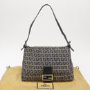 FENDI Zucchino Canvas Mamma Baguette Shoulder Bag Navy Silver Auth 156654V-27