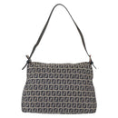 FENDI Zucchino Canvas Mamma Baguette Shoulder Bag Navy Silver Auth 156654V-3