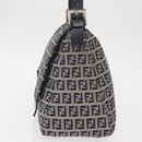 FENDI Zucchino Canvas Mamma Baguette Shoulder Bag Navy Silver Auth 156654V-4