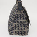 FENDI Zucchino Canvas Mamma Baguette Shoulder Bag Navy Silver Auth 156654V-5