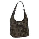 FENDI Zucca Canvas Mamma Baguette Shoulder Bag Black Brown Auth 156656V-1