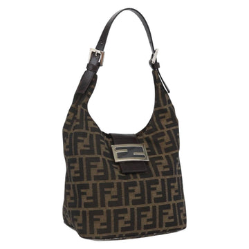 FENDI Zucca Canvas Mamma Baguette Shoulder Bag Black Brown Auth 156656V