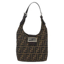 FENDI Zucca Canvas Mamma Baguette Shoulder Bag Black Brown Auth 156656V-2