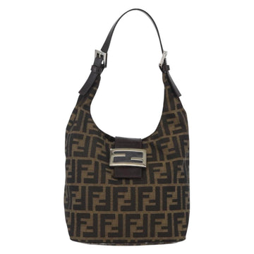 FENDI Zucca Canvas Mamma Baguette Shoulder Bag Black Brown Auth 156656V - 0