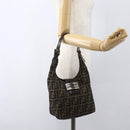FENDI Zucca Canvas Mamma Baguette Shoulder Bag Black Brown Auth 156656V-22