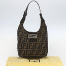 FENDI Zucca Canvas Mamma Baguette Shoulder Bag Black Brown Auth 156656V-23