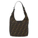 FENDI Zucca Canvas Mamma Baguette Shoulder Bag Black Brown Auth 156656V-3