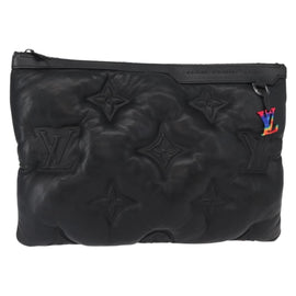 LOUIS VUITTON Monogram Emboss Pochette A4 Clutch Bag Black M68775 Auth 156663M