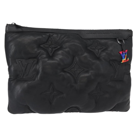 LOUIS VUITTON Monogram Emboss Pochette A4 Clutch Bag Black M68775 Auth 156663SM