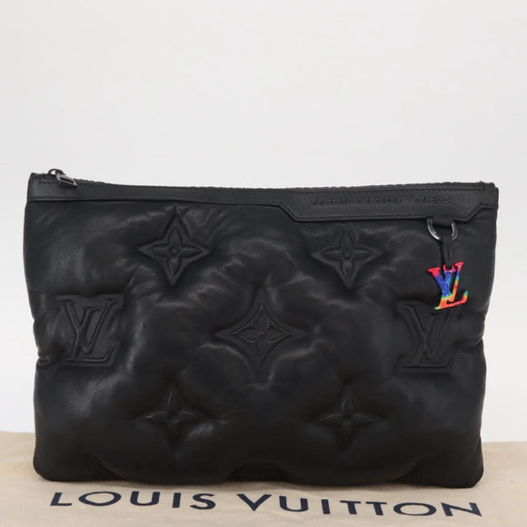 LOUIS VUITTON Monogram Emboss Pochette A4 Clutch Bag Black M68775 Auth 156663M