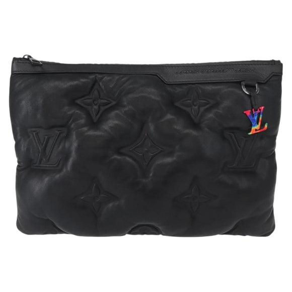 LOUIS VUITTON Monogram Emboss Pochette A4 Clutch Bag Black M68775 Auth 156663SM
