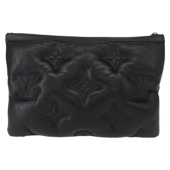 LOUIS VUITTON Monogram Emboss Pochette A4 Clutch Bag Black M68775 Auth 156663M