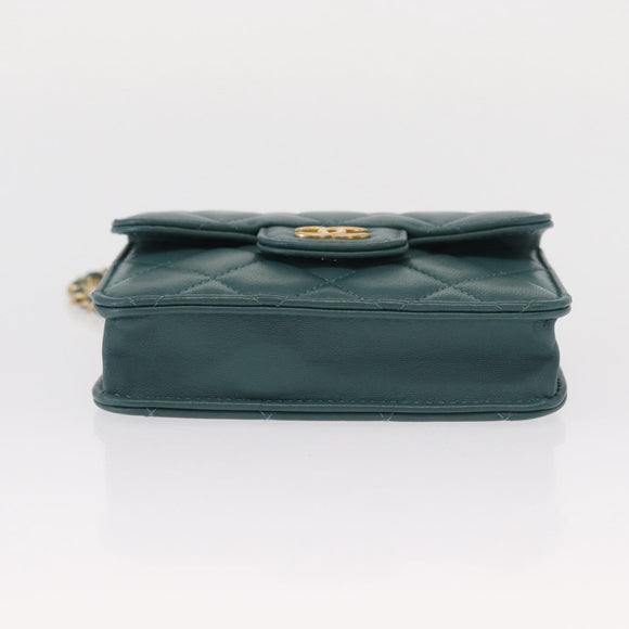 CHANEL Matelasse Chain Shoulder Bag Lamb Skin 2way Green Gold CC Auth 156667SM