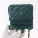 CHANEL Matelasse Chain Shoulder Bag Lamb Skin 2way Green Gold CC Auth 156667SM-17