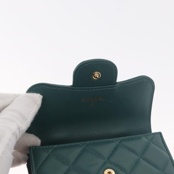 CHANEL Matelasse Chain Shoulder Bag Lamb Skin 2way Green Gold CC Auth 156667SM