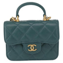 CHANEL Matelasse Chain Shoulder Bag Lamb Skin 2way Green Gold CC Auth 156667SM-2