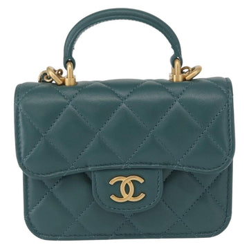 CHANEL Matelasse Chain Shoulder Bag Lamb Skin 2way Green Gold CC Auth 156667SM - 0