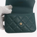 CHANEL Matelasse Chain Shoulder Bag Lamb Skin 2way Green Gold CC Auth 156667SM-20