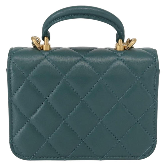 CHANEL Matelasse Chain Shoulder Bag Lamb Skin 2way Green Gold CC Auth 156667SM