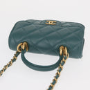 CHANEL Matelasse Chain Shoulder Bag Lamb Skin 2way Green Gold CC Auth 156667SM-6