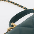 CHANEL Matelasse Chain Shoulder Bag Lamb Skin 2way Green Gold CC Auth 156667SM-8