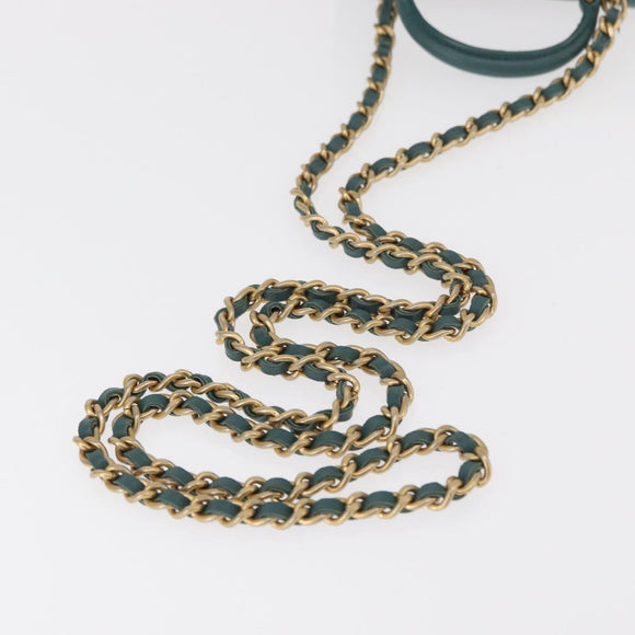 CHANEL Matelasse Chain Shoulder Bag Lamb Skin 2way Green Gold CC Auth 156667SM