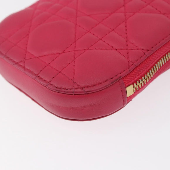 Christian Dior Cannage Phone Chain Shoulder Pouch 2way Pink Gold Auth 156668V