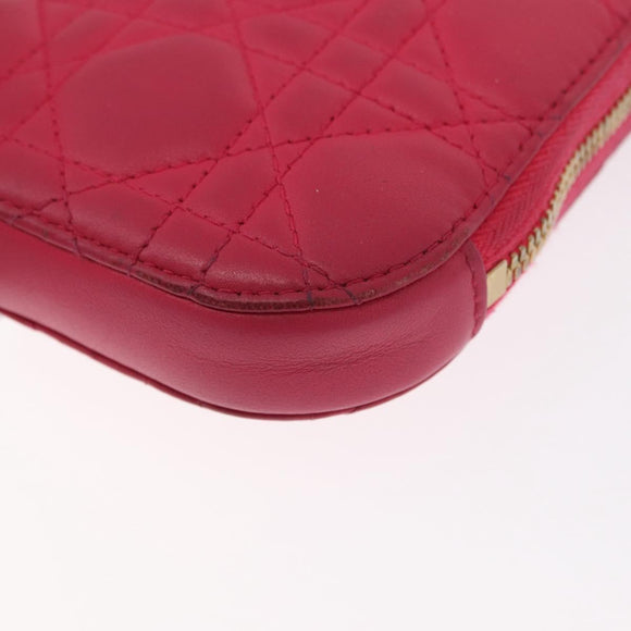 Christian Dior Cannage Phone Chain Shoulder Pouch 2way Pink Gold Auth 156668V