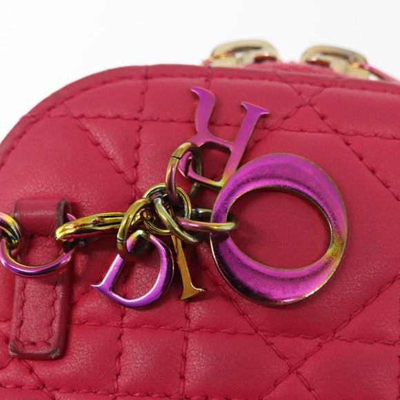 Christian Dior Cannage Phone Chain Shoulder Pouch 2way Pink Gold Auth 156668V