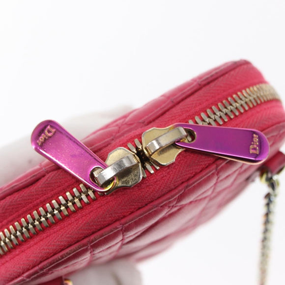 Christian Dior Cannage Phone Chain Shoulder Pouch 2way Pink Gold Auth 156668V