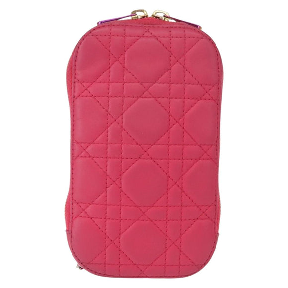 Christian Dior Cannage Phone Chain Shoulder Pouch 2way Pink Gold Auth 156668V